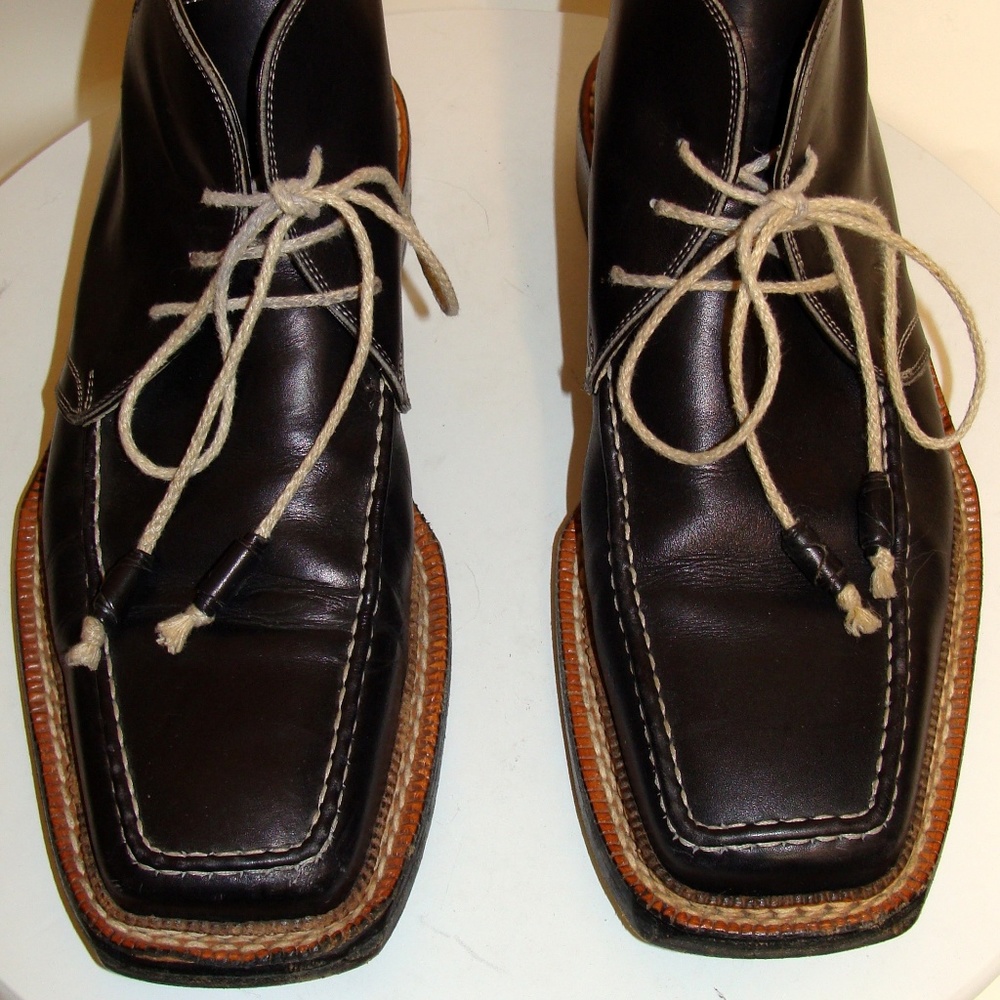 DINO CORVARI MENS BLACK LEATHER ANKLE BOOTS SZ 9M